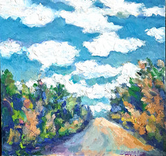 Oil Painting Landscape Mountains Trees Clouds Road New Mexico Original – Donalee