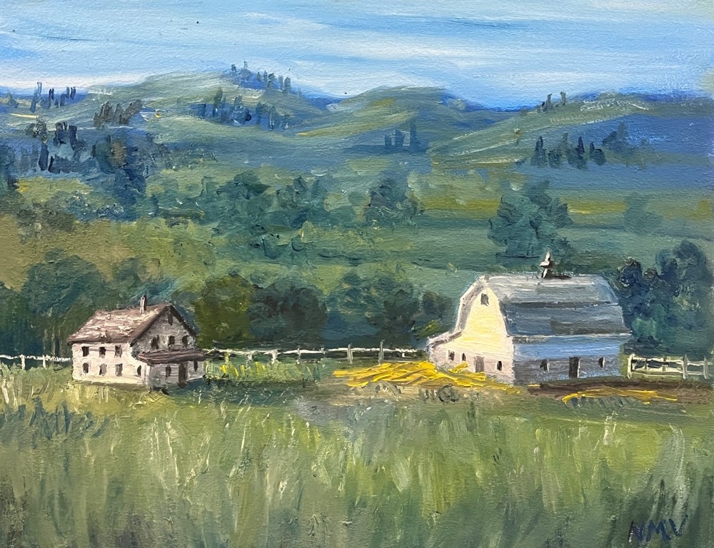 SIMPLE FARM SCENE Original Oil Landscape Painting COUNTRY WALL FARMHOUSE Art