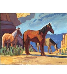 Original Western Painting Landscape Horses Arizona Art 14×18 Signed