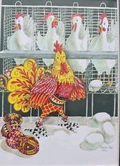 2007 Signed Artist Karen Hunziker Ltd Ed Art Print Hens Chickens Roosters NEW
