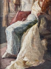 PORTRAIT OF SARAH BERNARDT AT THE THEATER SIGNED S. B. FRENCH OIL PANEL 19th