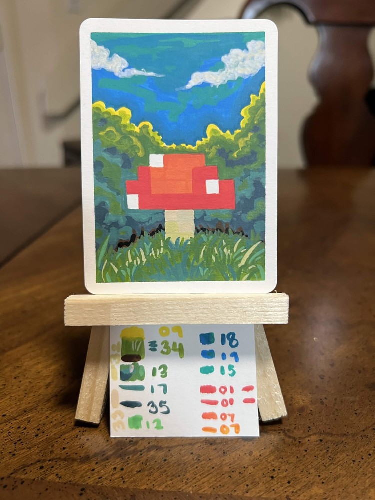 ACEO Original Painting Minecraft Mushroom Forest Pixel Video Game – Hannah Russ
