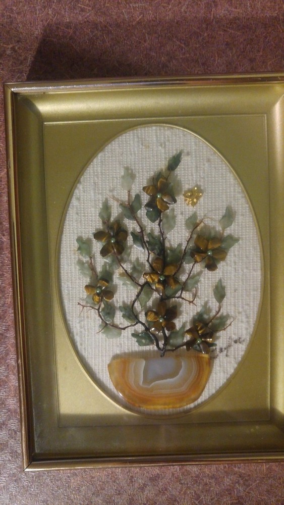 Vintage double framed picture with gemstones flowers