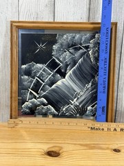 Waterfall Landscape Painting On Mirror Signed By Tom Dunham 13.5 Inches By 13.5