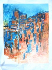 9 inch x 12 inch – Pastel Abstract City Drawing – NO FRAME by A.Avila