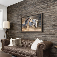 Large Framed Horse Wall Art: Horse Wooden Painting Western Pictures Wild Animals