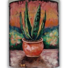 Original painting Soft pastel Still life Sansevieria Clay pot Landscape Arizona