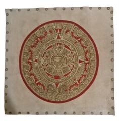 Aztec Painting Leather Art Handmade Solar Calendar Tzolkin Zodiac Vintage Mexico