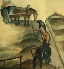 GERMAN EXPRESSIONIST Painting ~ WORKERS ON THE SEINE ~ 1926 Signed LISTED ARTIST
