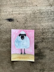 ACEO By Kenna Original Gouache Painting Sheep 2.5” X 3.5” Signed ÀTC