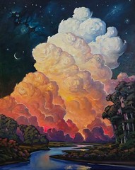 Impressionist Clouds Large Original Oil Painting Western Artist Hawkins Signed