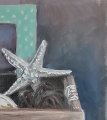 Original Expressionist Star Fish Basket 14 x 11 Oil on Paper Matted Painting
