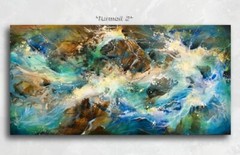 aqua blue green teal movement earth tones art abstract painting water original