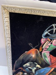 VTG Black Velvet Painting Matador and Bull Wood Framed – Signed “Muñoz” 15×18