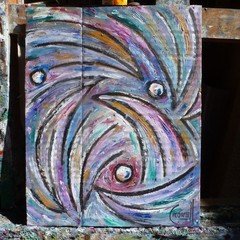 A WINDY DAY card panel original abstract original 8×10 oil painting by Crowell