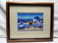 Original Santorini Greece Painting Signed Framed Mediterranean Wall Art