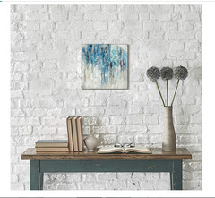 Blue Abstract Canvas Wall Art 12″x12″ Modern Painting Home Office Decor