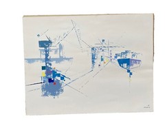 1970s Framed Abstract Painting of Sailboats by J.P. Collin French