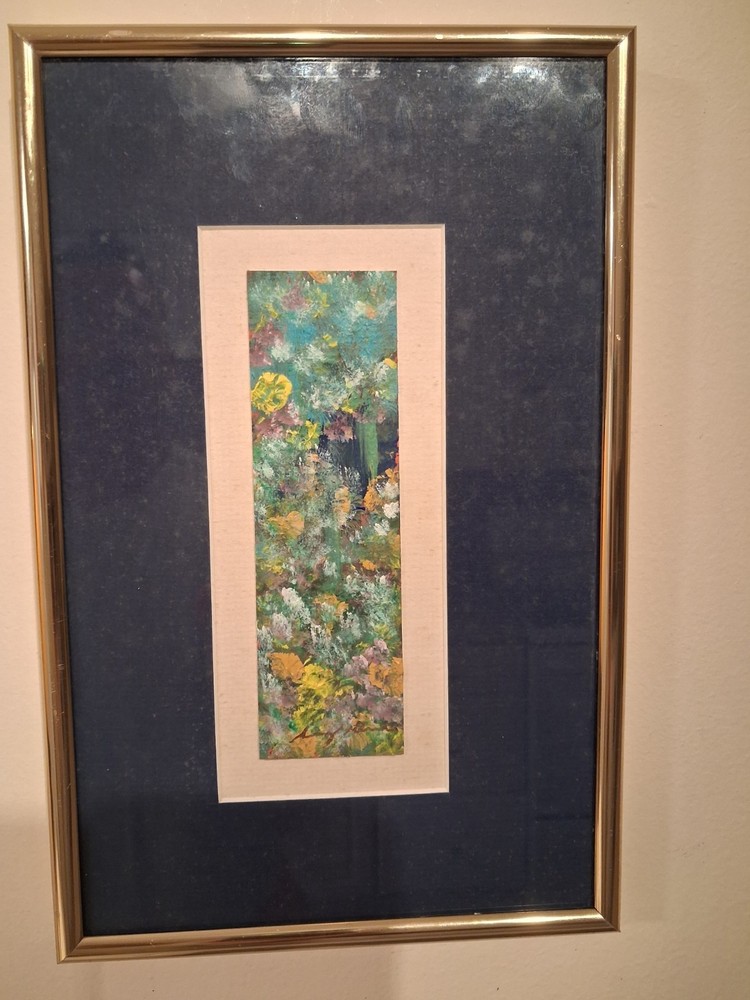 Original Miniature Oil Abstract Painting 2×6 Signed Aury Mena Puerto Rico