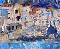 Cefalu Harbor Original Sicily Italy Oil Painting Seascape 7×9.5″ Impasto Art