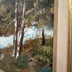Vintage Landscape Oil Painting Framed & Signed, River Forest Serene Water Scene