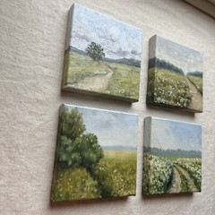 Landscape Original Oil Painting Farm House Gallery Wall Set Of 4pcs 6×6 in