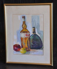 Irena Grieze Jonynas – Still Life Oil Painting Wine Bottles Fruit Lithuania