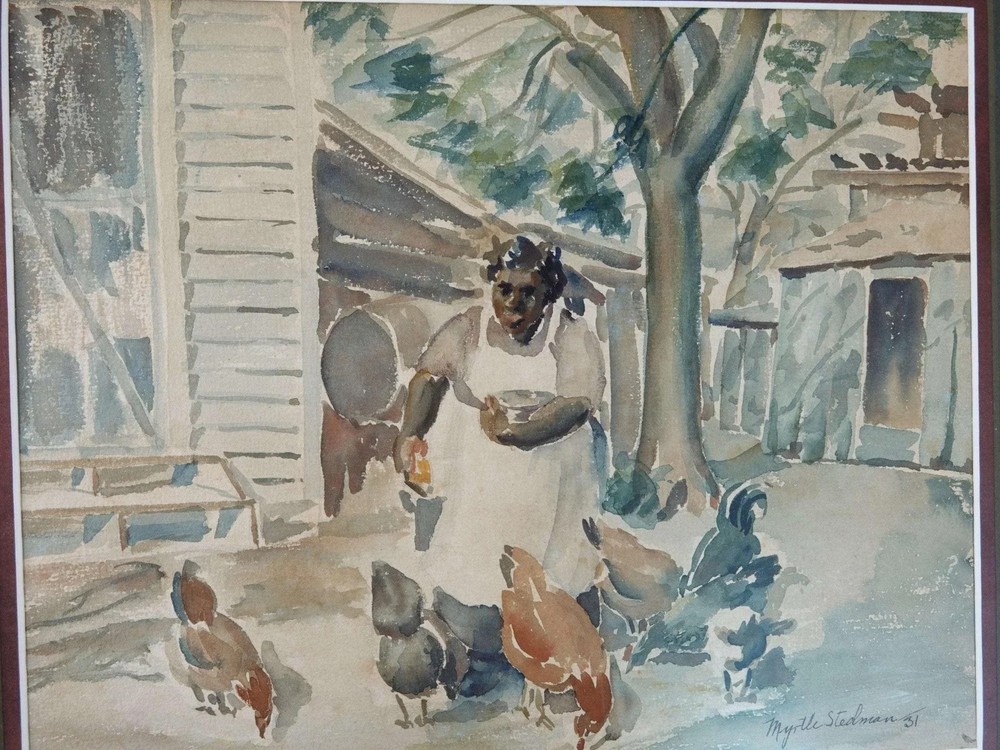 Myrtle Lillian Stedman (1908-2007) 1931 Houston Texas Watercolor of Southern wom