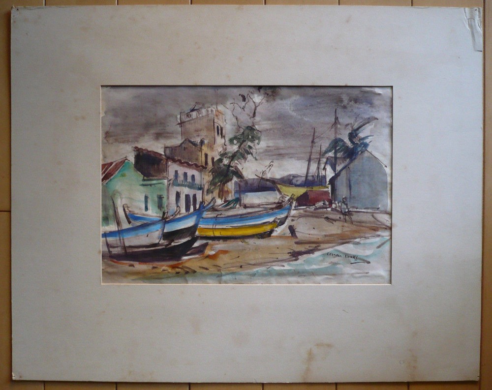 LEONARD BROOKS, LISTED CANADA CANADIAN MODERN MODERNISM HARBOR COASTAL VIEW MOD