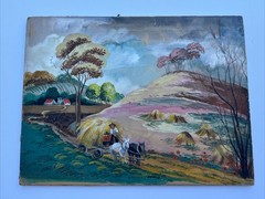 ANTIQUE WPA ERA PAINTING FARM FARMING FARMER HAY RIDE LISTED FAMOUS ALEXANDER