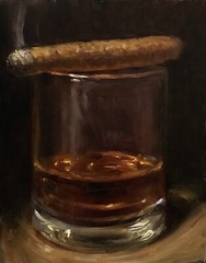 “Whiskey & Cigar” NOAH VERRIER Still life oil painting, Signed art print