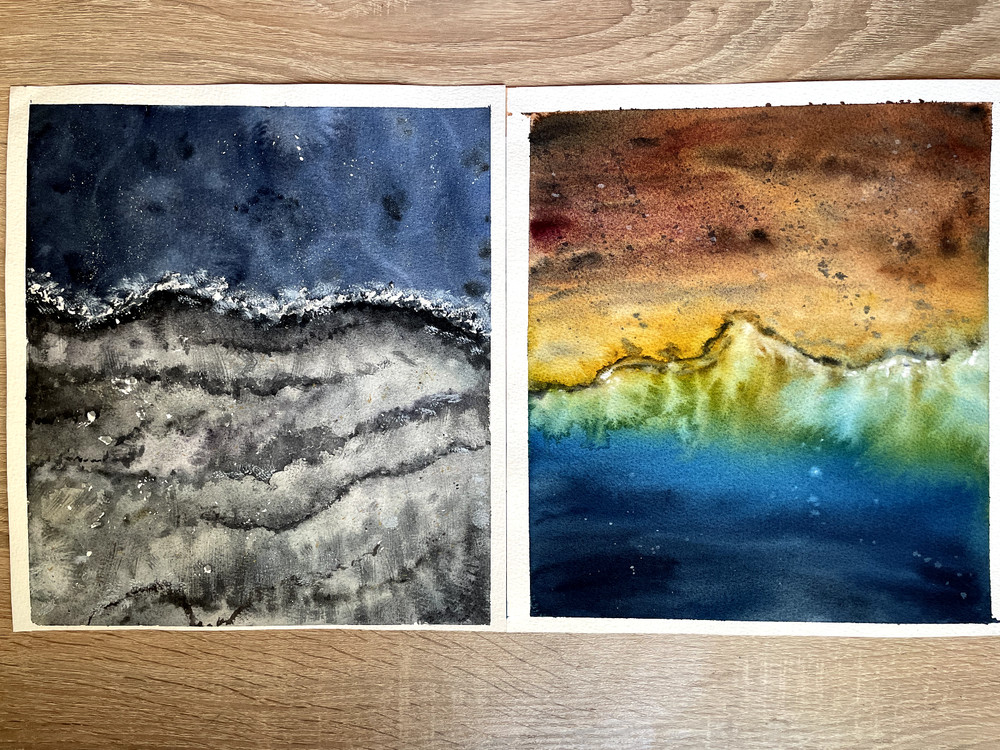 Original Watercolor Painting „Seascape diptych- yin-yang“ Wall Decor Ukraine Art