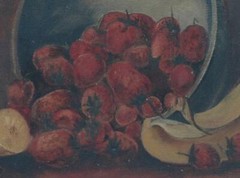Antique 1906 Oil on Board Still Life With Bananas & Strawberries by C Greenhalgh