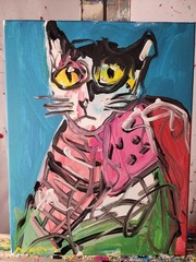 Aleph Original Art Cat 14×11 Abstract Expressionist Original Painting Canvas