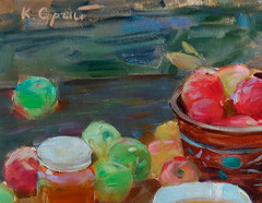 Oil painting Honey Ukrainian painter Canvas Decor Unframed original still life