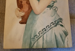 Neo classical Greek Influence 1900s water color Goddess w Ewer framed w glass