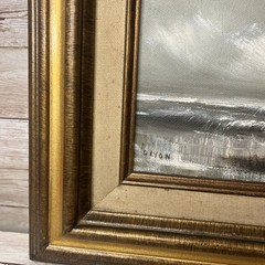 Vintage Framed Oil On Canvas Painting Seascape Ocean Waves Grays 5×7 Signed