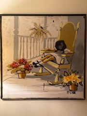Robert McCaine Painting Little Girl on a Porch MCM on Canvas 37×37