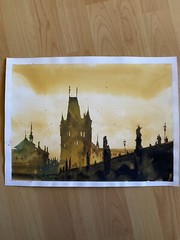 Watercolor Prague Painting City Decoration Praha Art Czech Republic Church City