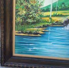Vintage Cuban Folk Art Landscape Painting Tropical River Palm Trees Acrylic/Boar