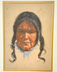 Original Hopi Indian Portrait Gaell Lindstrom (1919-2009) Framed Signed Listed