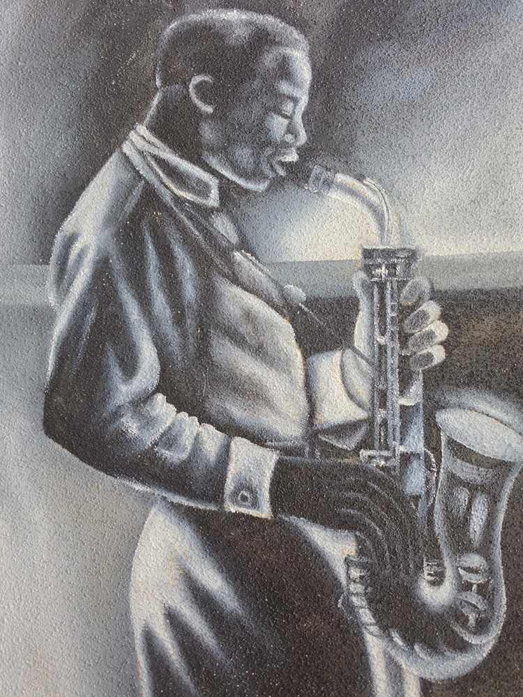 🎷Vintage Acrylic Painting M. Harold Textured Saxophone Jazz 20×16🖤