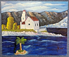 Original Oil Painting – Church by the Sea – Landscape – Expressionism – 2015