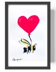 Guajardo Art Bumblebee Love Heart Balloon 9X6 Paper Unique Neo Expressionism