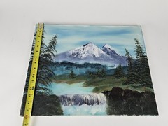 Mountain Landscape Oil Painting Waterfall Forest Scene Canvas Original Art