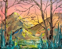Maria Art MOUNTAIN VIEW 14×11 Canvas Original Landscape Abstract Expression Deco