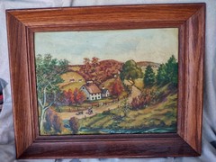AGM Signed Mid Century Framed Landscape Oil Painting Farm Countryside Houses