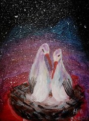 Original Birds Family Love Small Canvas Acrylic Painting 4″×6″