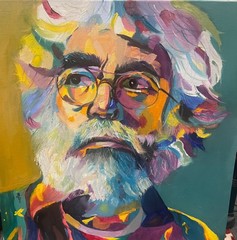Jerry Garcia, musician grom The Gratefu original oil painting, abstract realism.