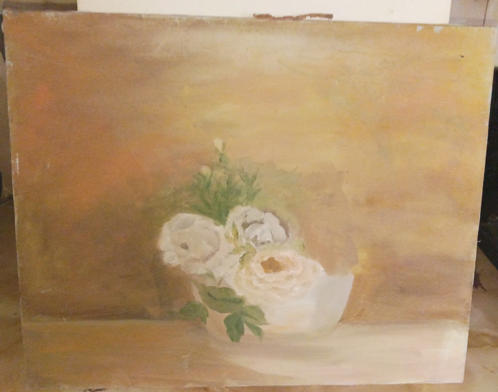 White Flowers Still Life Impressionism Oil Painting on Canvas Small Unframed